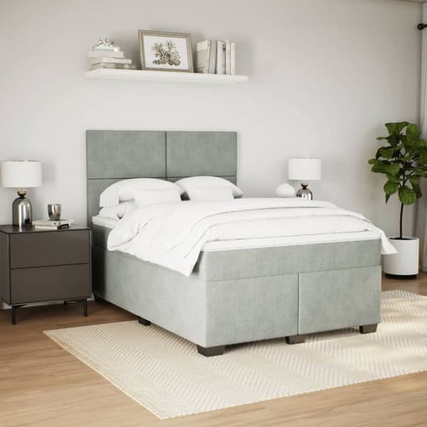 vidaXL Ramsäng med madrass ljusgrå 140x190 cm sammet