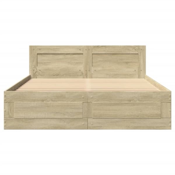 vidaXL sengeramme med sengegavl 120x200 cm konstrueret træ sonoma-eg