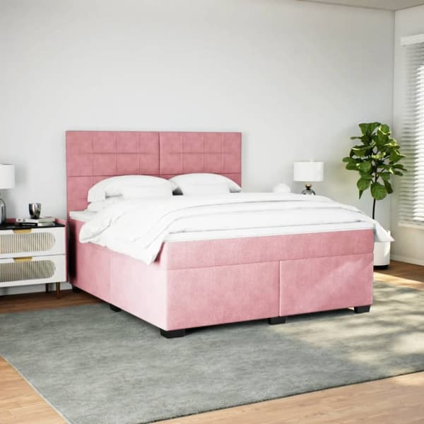 vidaXL kontinentalseng med madras 200x200 cm fløjl lyserød