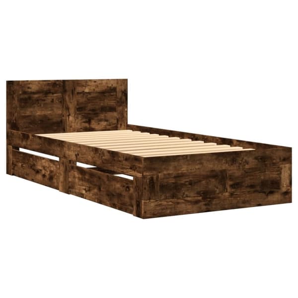 vidaXL sengeramme med sengegavl 90x200 cm konstrueret træ røget eg