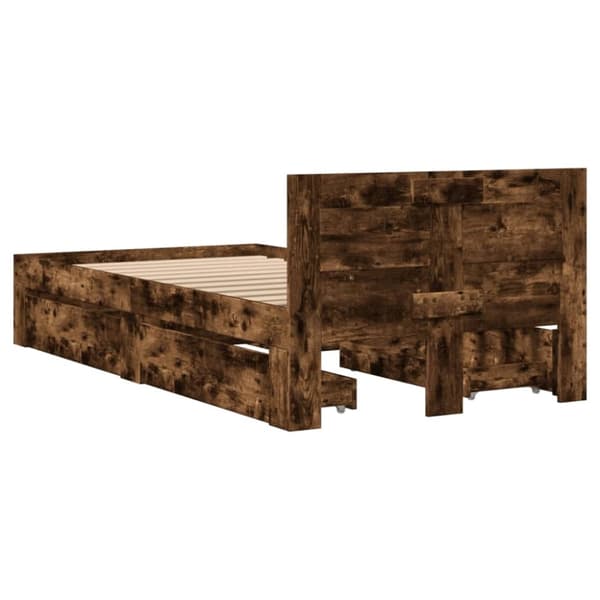 vidaXL sengeramme med sengegavl 90x200 cm konstrueret træ røget eg