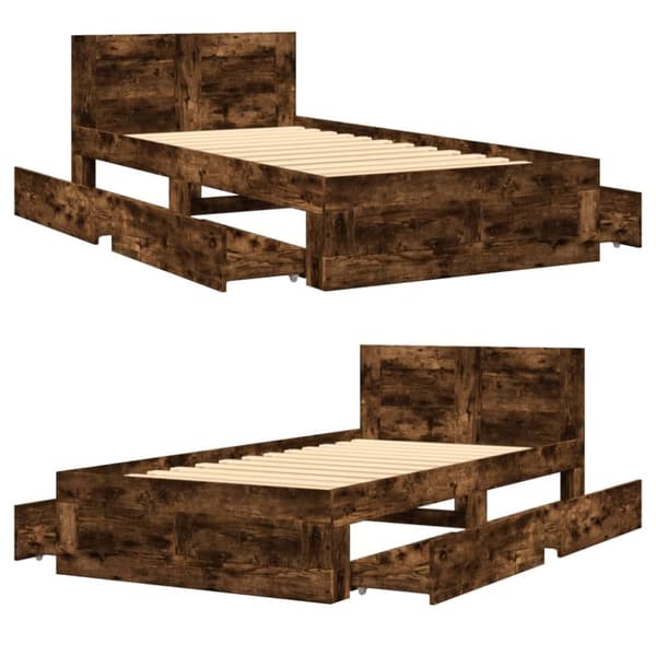 vidaXL sengeramme med sengegavl 90x200 cm konstrueret træ røget eg