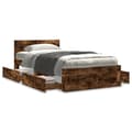 Miniatyrbillede 2 af 11: vidaXL sengeramme med sengegavl 90x200 cm konstrueret træ røget eg