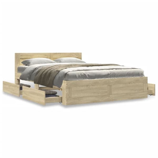 vidaXL sengeramme med sengegavl 140x200 cm konstrueret træ sonoma-eg