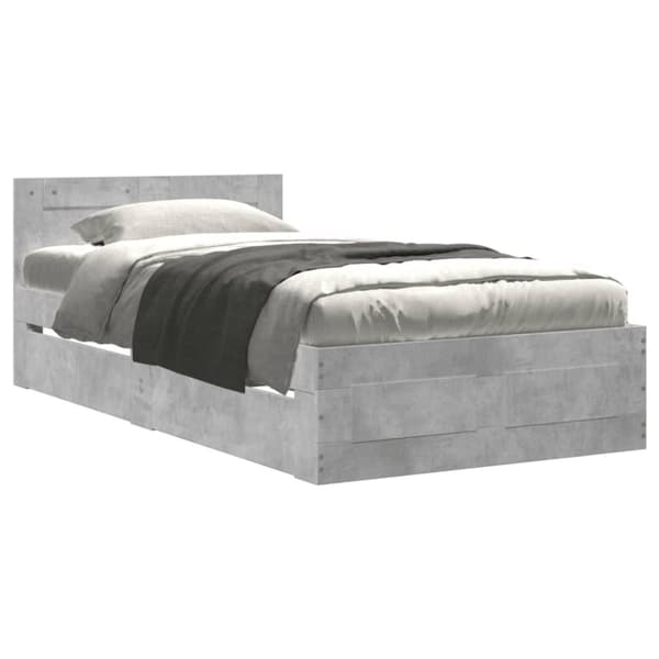 vidaXL Sängynrunko päädyllä betoninharmaa 90x200 cm tekninen puu