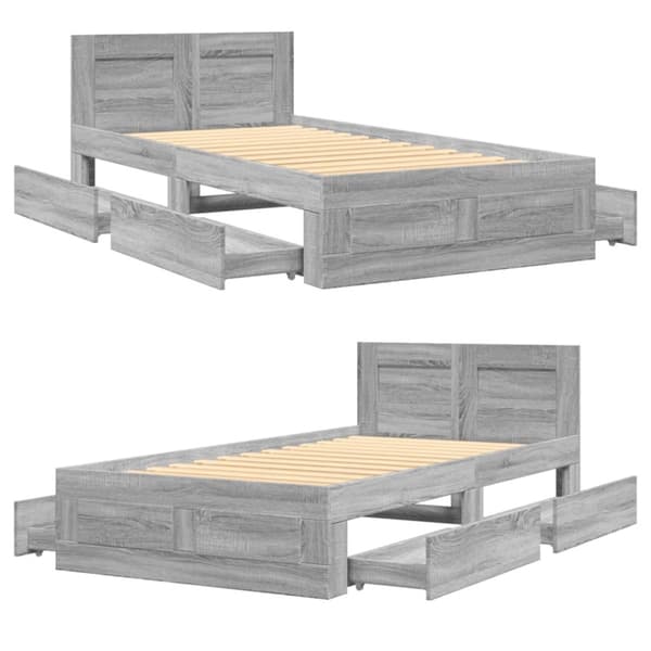 vidaXL Sängynrunko päädyllä betoninharmaa 90x200 cm tekninen puu