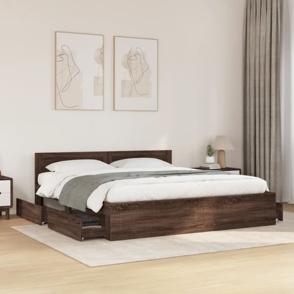 vidaXL sengeramme med sengegavl 180x200 cm konstrueret træ brunt eg