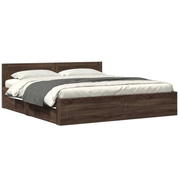 vidaXL sengeramme med sengegavl 180x200 cm konstrueret træ brunt eg