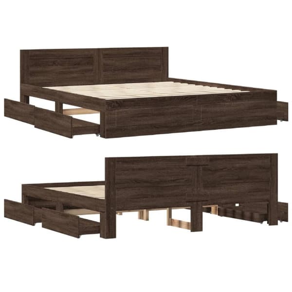 vidaXL sengeramme med sengegavl 180x200 cm konstrueret træ brunt eg