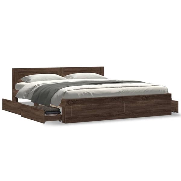 vidaXL sengeramme med sengegavl 180x200 cm konstrueret træ brunt eg