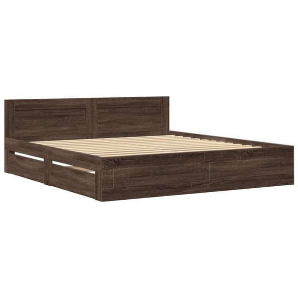 vidaXL sengeramme med sengegavl 180x200 cm konstrueret træ brunt eg