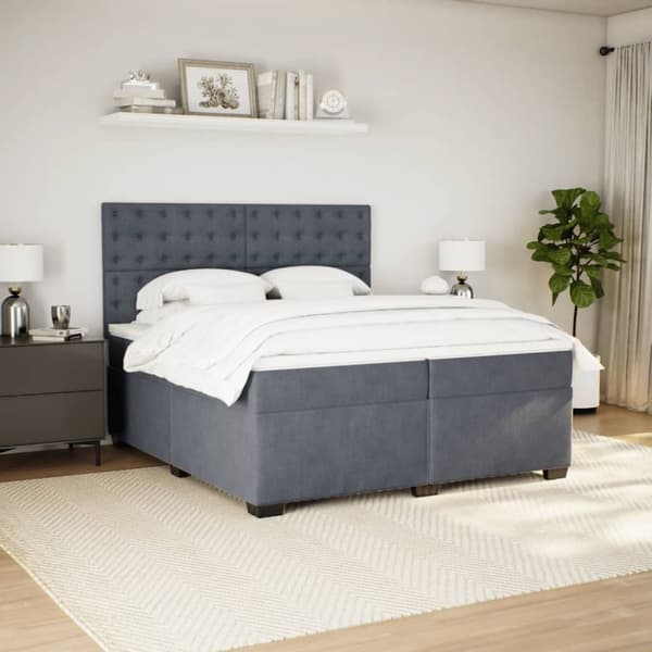 vidaXL kontinentalseng med madras 200x200 cm fløjl mørkegrå