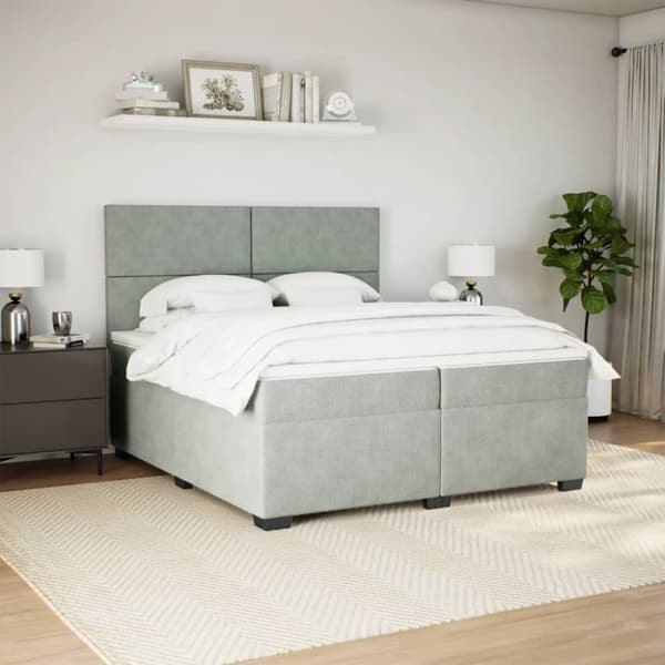 vidaXL kontinentalseng med madras 200x200 cm fløjl lysegrå