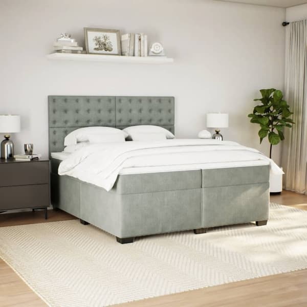 vidaXL Ramsäng med madrass ljusgrå 200x200 cm sammet