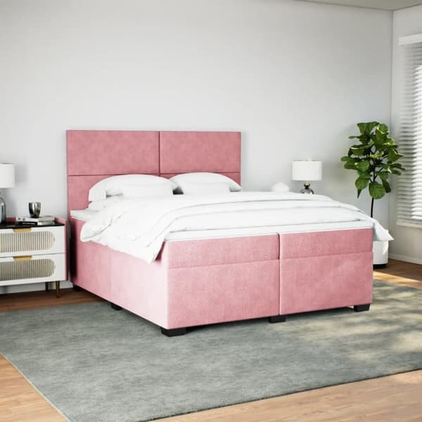 vidaXL kontinentalseng med madras 200x200 cm fløjl lyserød
