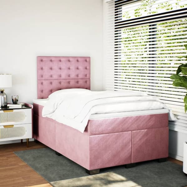 vidaXL Seng med madrass boksfjær rosa 120x200 cm fløyel