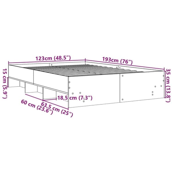 vidaXL Sengeramme uten madrass sonoma eik 120x190 cm konstruert tre
