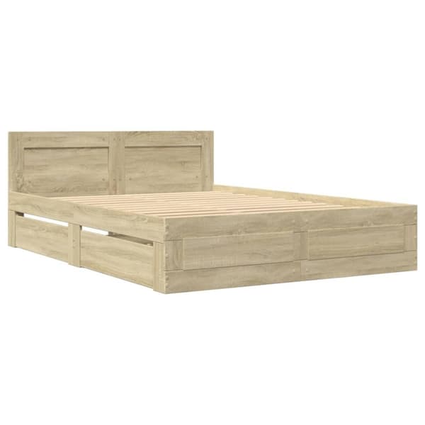 vidaXL Sengeramme med hodegavl sonoma eik 120x190 cm konstruert tre