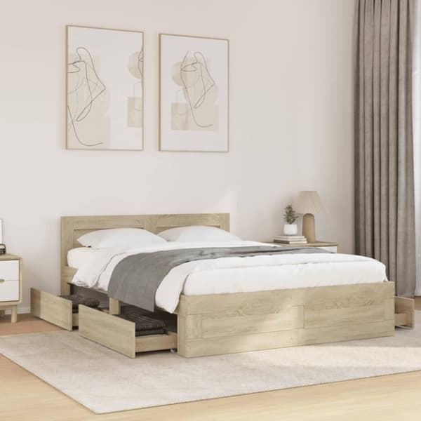 vidaXL Sengeramme med hodegavl sonoma eik 120x190 cm konstruert tre