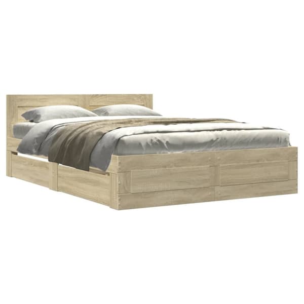 vidaXL Sengeramme med hodegavl sonoma eik 120x190 cm konstruert tre