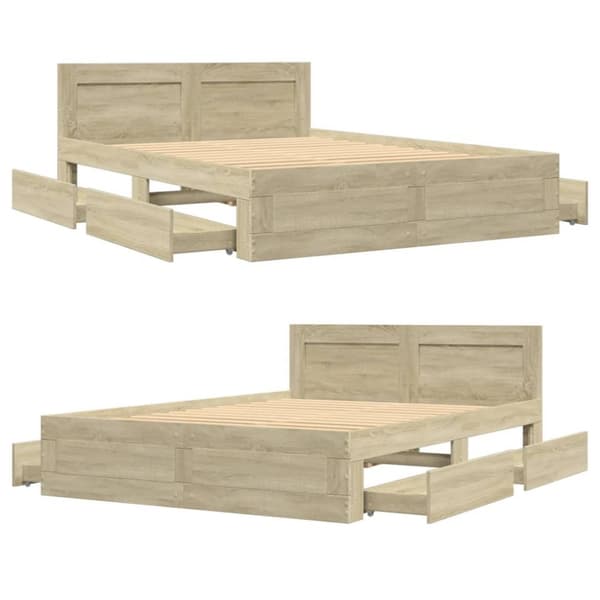 vidaXL Sengeramme med hodegavl sonoma eik 120x190 cm konstruert tre