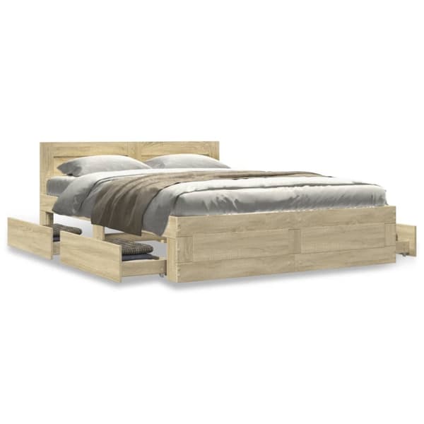 vidaXL Sengeramme med hodegavl sonoma eik 120x190 cm konstruert tre