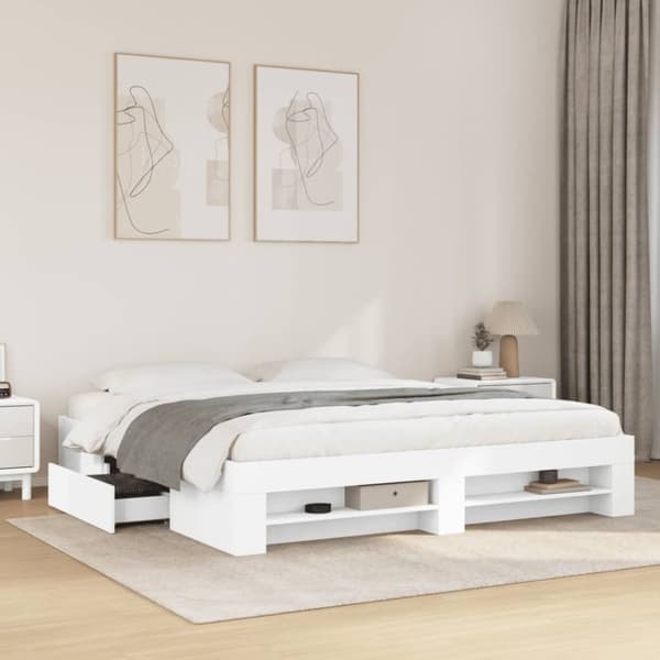 vidaXL sengestel 200x200 cm konstrueret træ hvid