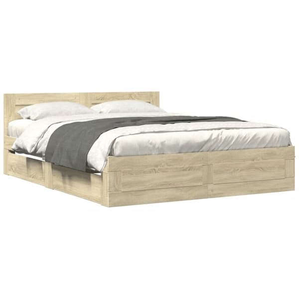 vidaXL Sengeramme med hodegavl sonoma eik 150x200 cm konstruert tre