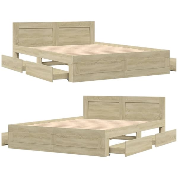 vidaXL Sengeramme med hodegavl sonoma eik 150x200 cm konstruert tre