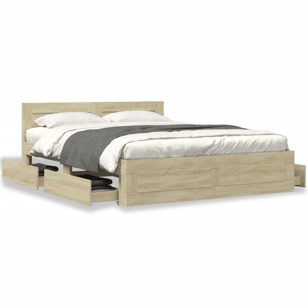 vidaXL Sengeramme med hodegavl sonoma eik 150x200 cm konstruert tre
