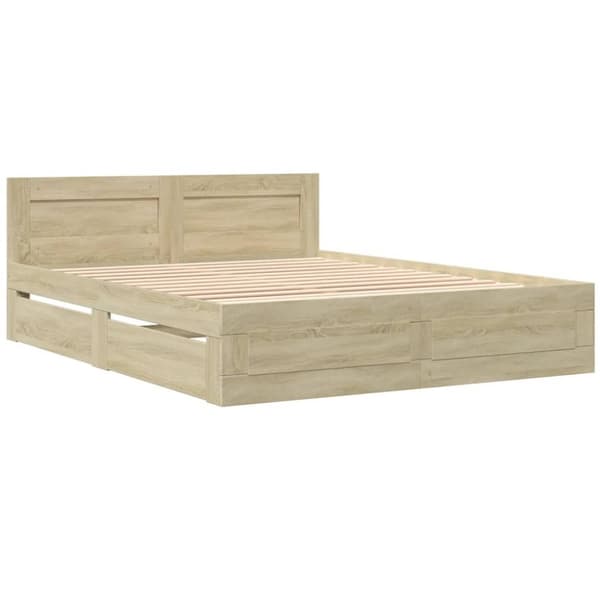 vidaXL Sengeramme med hodegavl sonoma eik 150x200 cm konstruert tre