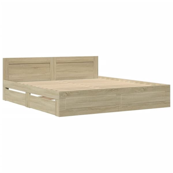 vidaXL Sengeramme med hodegavl sonoma eik 180x200 cm konstruert tre