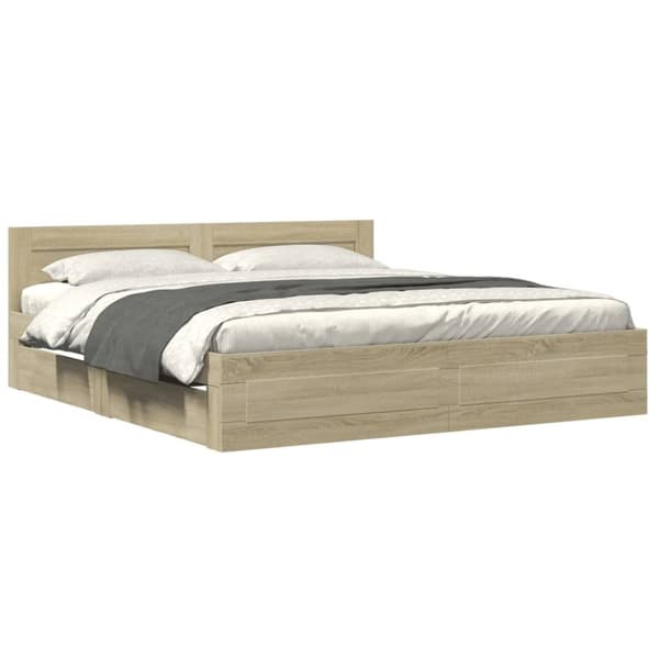 vidaXL Sengeramme med hodegavl sonoma eik 180x200 cm konstruert tre