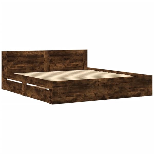 vidaXL sengeramme med sengegavl 180x200 cm konstrueret træ røget eg