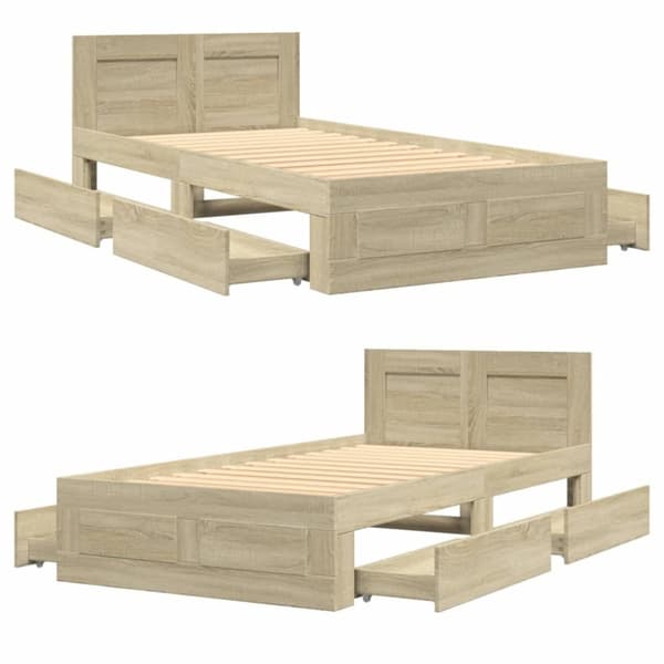 vidaXL Sängynrunko päädyllä Sonoma-tammi 75x190 cm tekninen puu