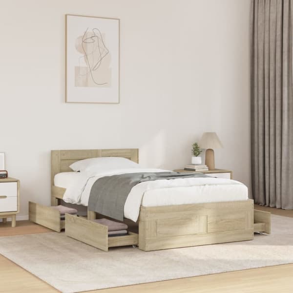 vidaXL Sängram med huvudgavel sonoma-ek 90x200 cm konstruerat trä