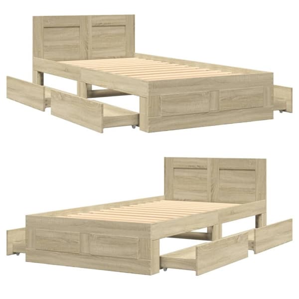 vidaXL Sängram med huvudgavel sonoma-ek 90x200 cm konstruerat trä