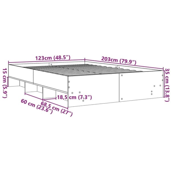 vidaXL Sengeramme betonggrå 120x200 cm konstruert tre
