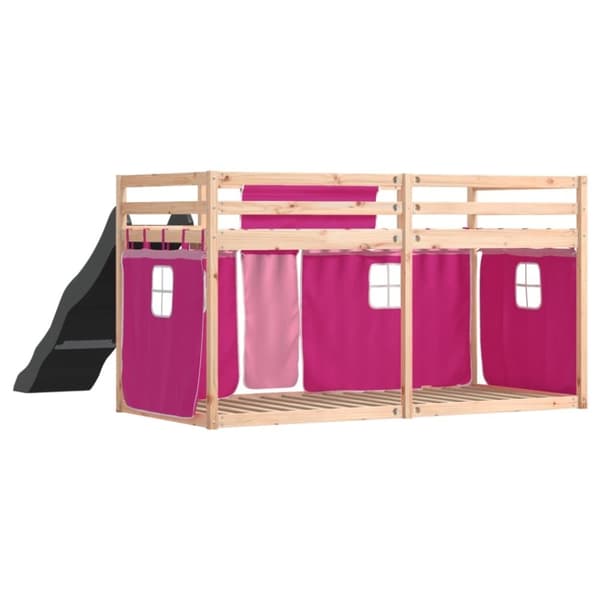 vidaXL Kerrossänky liukumäellä ja verhoilla pinkki 90x200 cm