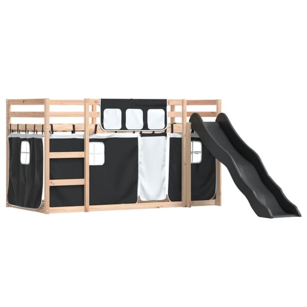 vidaXL Kerrossänky liukumäellä ja verhoilla mustavalkoinen 90x200 cm