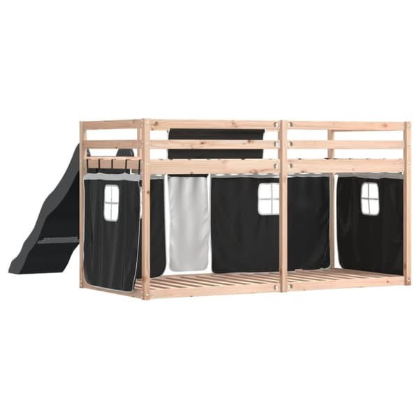 vidaXL Kerrossänky liukumäellä ja verhoilla mustavalkoinen 90x200 cm