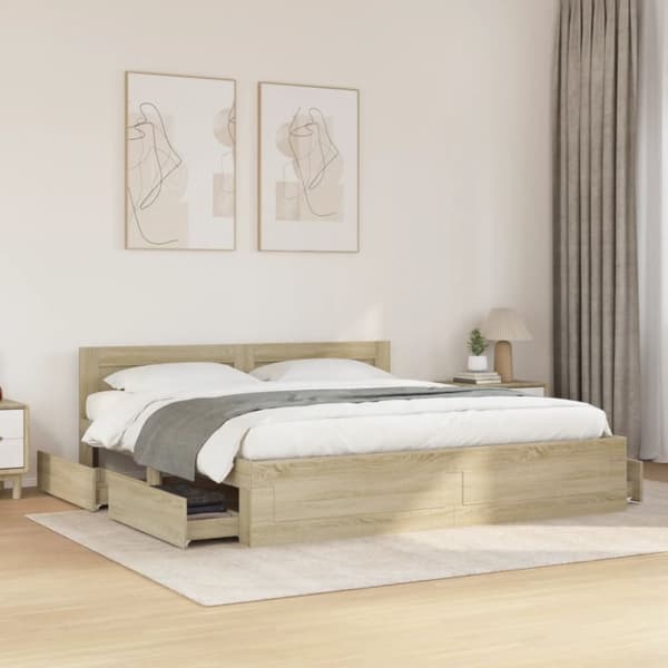 vidaXL Sengeramme med hodegavl sonoma eik 200x200 cm konstruert tre