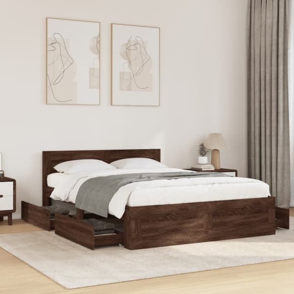 vidaXL sengeramme med sengegavl 120x200 cm konstrueret træ brunt eg