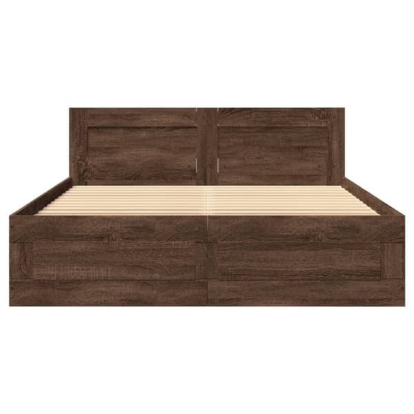 vidaXL sengeramme med sengegavl 120x200 cm konstrueret træ brunt eg