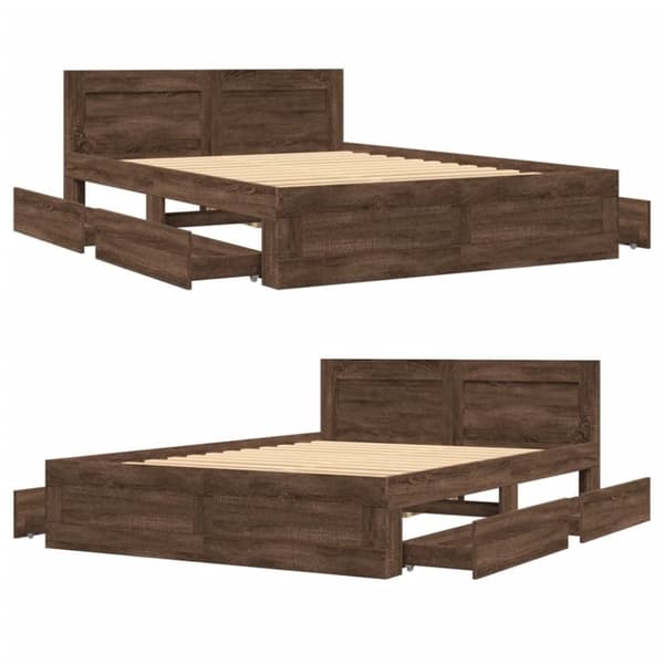 vidaXL sengeramme med sengegavl 120x200 cm konstrueret træ brunt eg