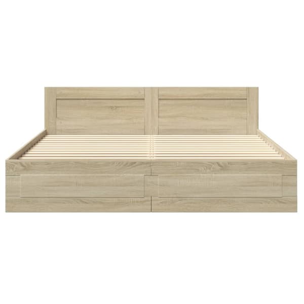 vidaXL sengeramme med sengegavl 180x200 cm konstrueret træ sonoma-eg