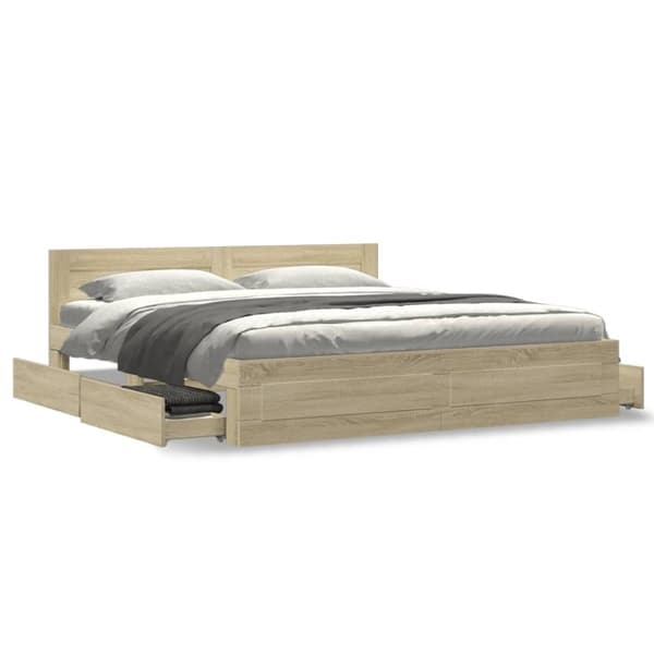 vidaXL sengeramme med sengegavl 180x200 cm konstrueret træ sonoma-eg