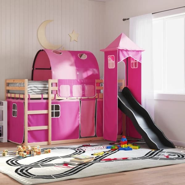 vidaXL Kerrossänky liukumäellä ja verhoilla pinkki 80x200 cm