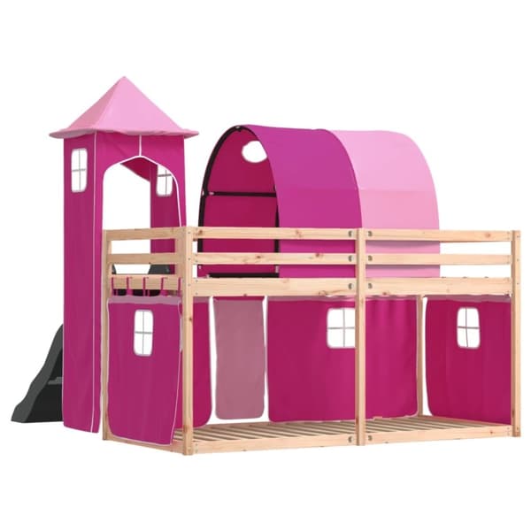 vidaXL Kerrossänky liukumäellä ja verhoilla pinkki 80x200 cm