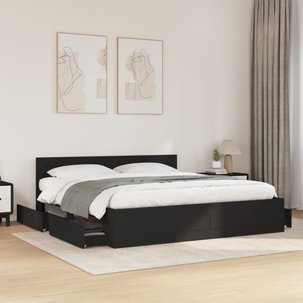 vidaXL sengeramme med sengegavl 180x200 cm konstrueret træ sort